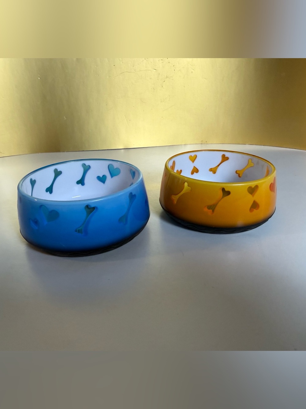 Small Anti-Flip/Anti-Slip Blue and Yellow Pet Bowls Set for Cats and Dogs